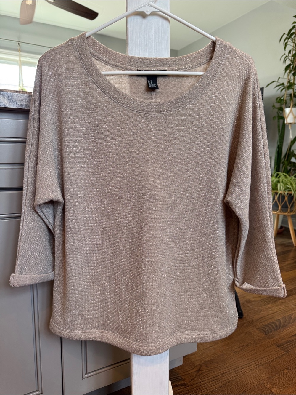 Glittery Light Taupe Women's 3 Quarter Length Sweater
